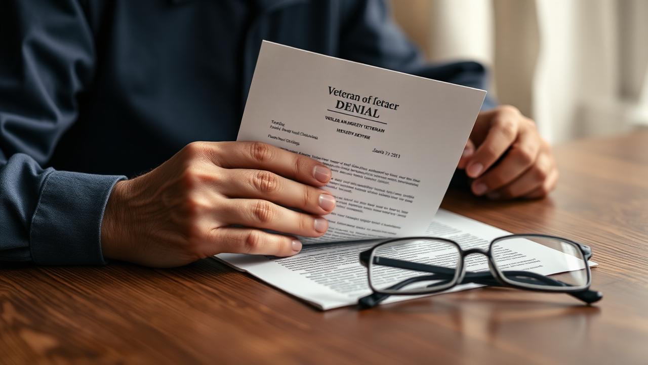 Veteran's hands holding a VA denial letter