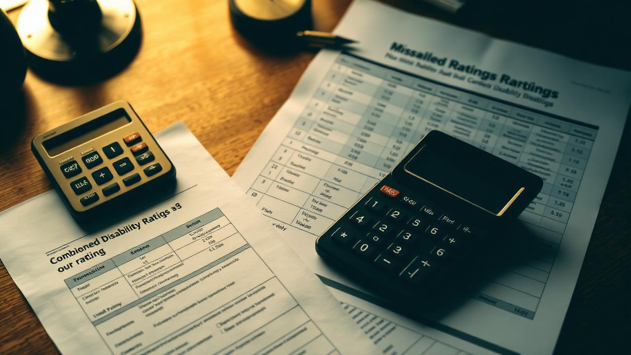 Calculator and VA combined ratings chart on a desk