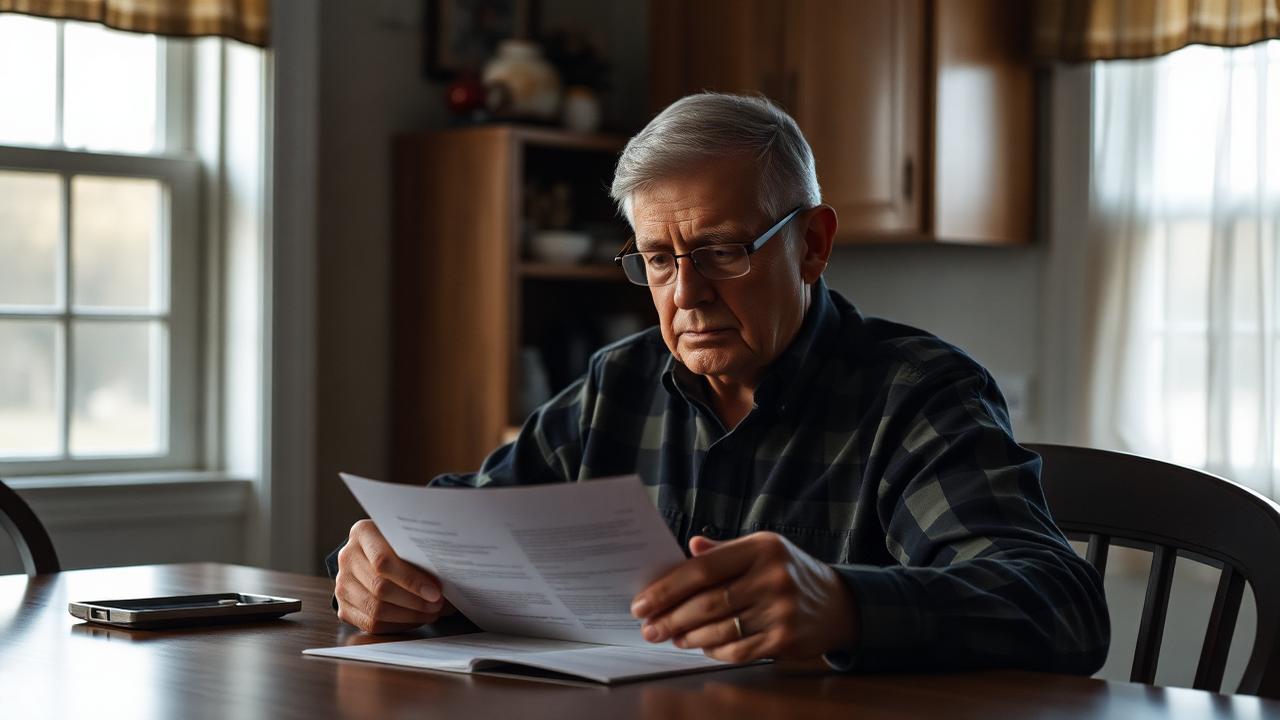 Veteran reading a VA decision letter at a kitchen table