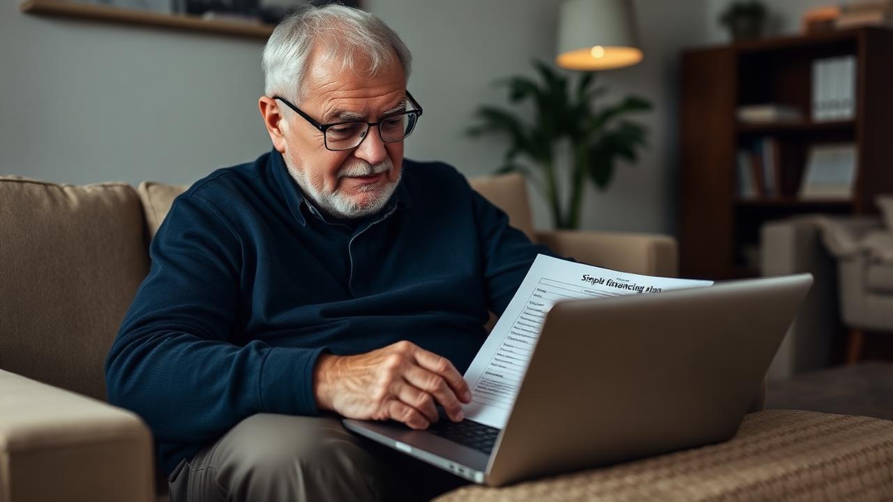 Veteran reviewing a financing plan on a laptop at home